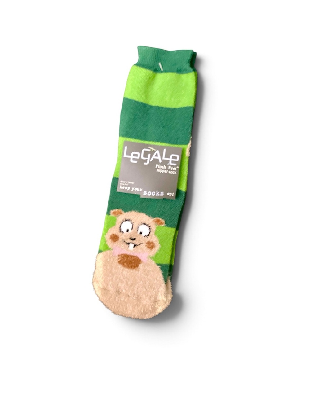 Lagale Gopher Plush Feet Slipper Socks Green and Tan - Unisex
